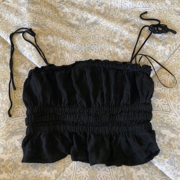 Cotton Candy LA Smocked black tank with tie straps - Picture 1 of 2